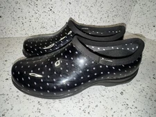 Sloggers Womens Rain Garden Slip on Clogs Black with Polka Dots Size 9
