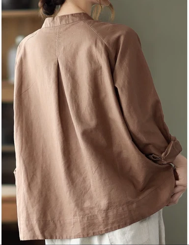 Retro Womens Cotton Linen Blouse Loose Casual Tunic Top Button Summer T-shirts - Photo 16/22