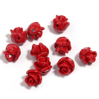 100 Synthetic Coral Carved Red Rose Flower Loose Beads 10mm DIY Jewelry  Crafting