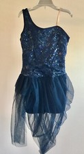 Curtain Call Navy Blue Dance Leotard Sequin Tulle with Tutu Child Size Large