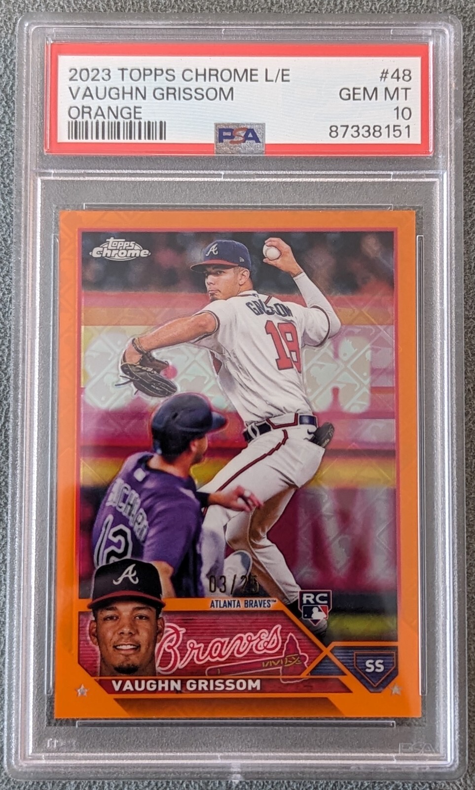2023 Topps Chrome Logofractor Vaughn Grissom RC Orange Refractor /25 PSA 10 GEM