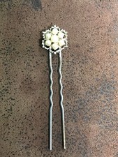 Vintage Hair Pin Comb Accessory Ornate Faux Pearl Bridal Jewelry Silver Toned