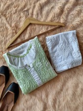 Green Handmade Chikankari Cotton Kurta Pant Set Ethnic Casual Wear Chikan Dress