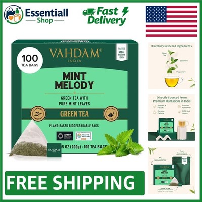 Refreshing Mint Green Tea Bags, 100 Count - Non-GMO, Biodegradable Pyramid Bags