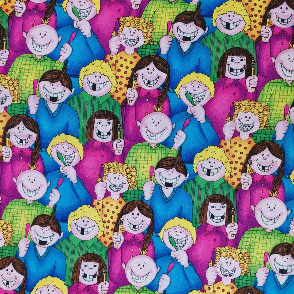 Vintage 1998 Timeless Treasures Smiling Kids Teeth Fabric 6.25 Yards x 42" Rare - Image 2 of 4