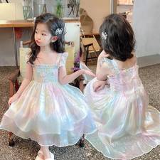 1-8 Years Girls Dress Gradient Rainbow Butterfly for Girls Party Gown Clothes