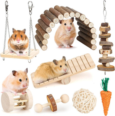 Hamster Chew Toys Set Small Animal Molar Toys Teeth Care Wooden Accessories for 