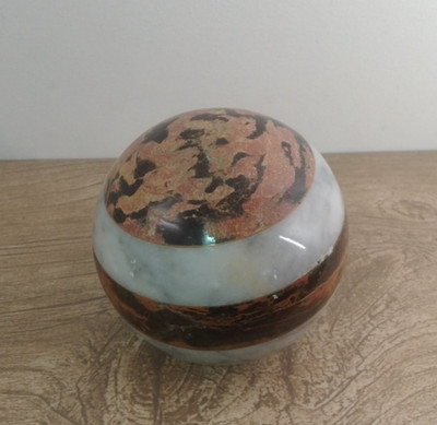 Vintage Marble Sphere Carpet Ball Striped Grey Browns 850 grams 3 Inch 7.5cm