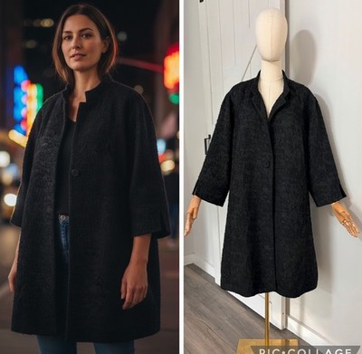Eileen Fisher Woman Size 2X Black Tweed Wool Blend Coat Jacket One Button Lined