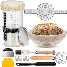 Sourdough Starter Kit,9''Round Proofing Basket,36oz Sourdough Starter Jar B...