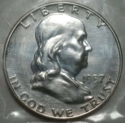 1957 Deep Cameo Proof Franklin Silver Half Dollar Rare Old US Coin in Mint Cello
