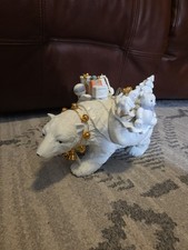 Grandeur Noel Ceramic Christmas Figurine White Polar Bear Presents Holiday 2002