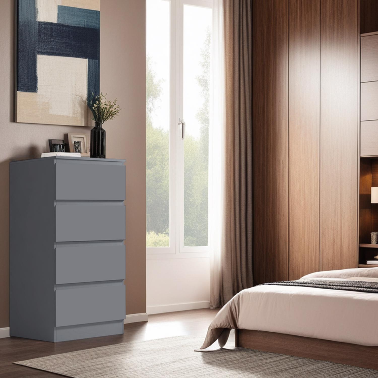 4 Drawer Chest Of Drawers Dark Grey Matt Bedside Bedroom Storage Furniture