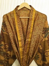 Pure Silk Brown  Golden kimono Long Robe Gown Girl's Woman Silk Kimono KMO5402
