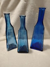Vintage Lot Of 3 Cobalt Blue Glass Bottles, 2x 9" And 1x 10.5", No Cork...