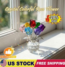 2026 Crystal Colorful Rose Flower Collectible Figurine Glass Flowers With Vase