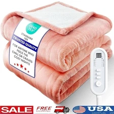 Electric Heated Blanket Ultra Soft Flannel Sherpa 8 Heat Levels Auto Off Durable