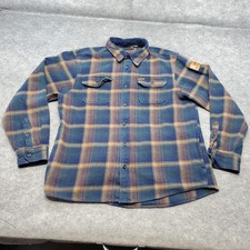 Orvis Shirt Men's XL Blue Plaid Button Up Long Sleeve Thick Flannel Pockets