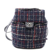 Chanel Coco Mark Fabric Leather Backpack Women Blue One Size