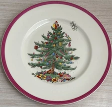 Rare Vintage Spode Christmas Tree Dinner Plate Magenta Red Rim Copeland England