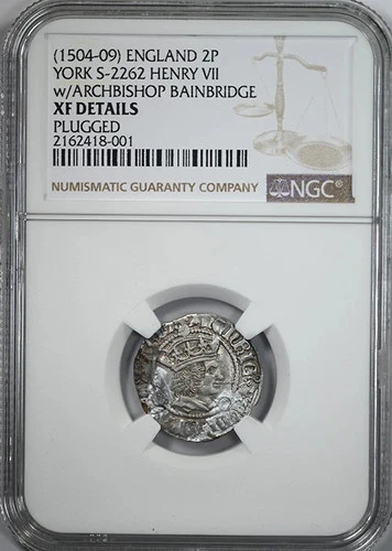 1504-09 England 2P Pence NGC XF Det. York S-2262 Henry VII Archbishop Bainbridge