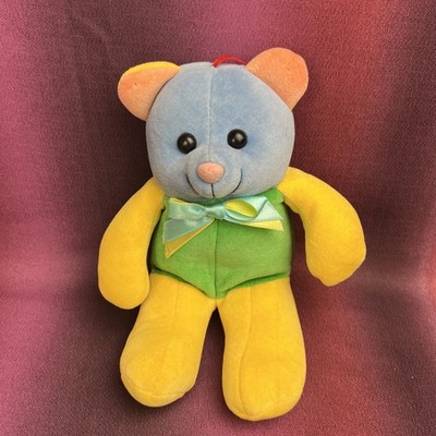 Teddy Bär POSTBUS Amsterdam quiescht grün gelb blau mit Schleife Kuscheltier