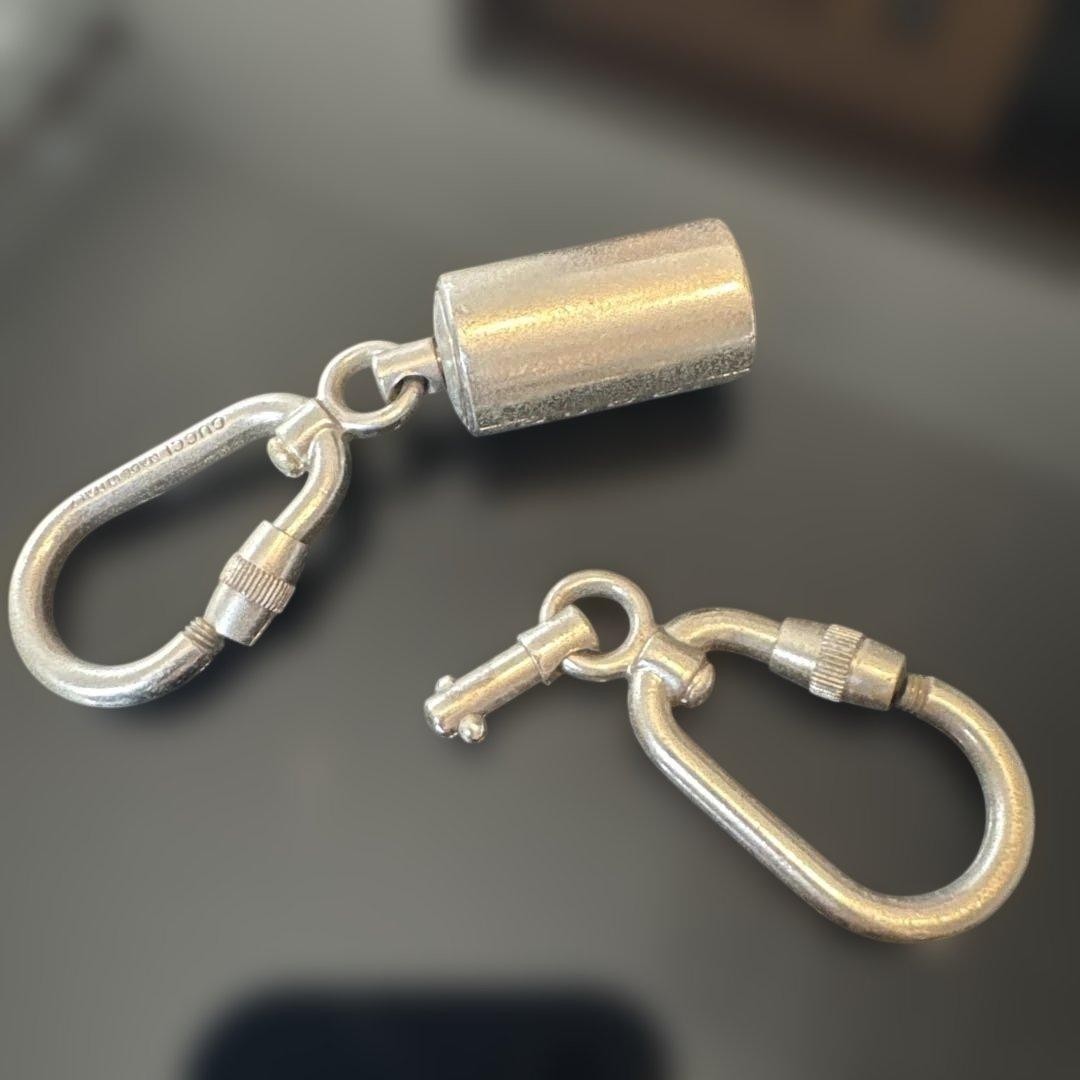 GUCCI Keyring Keychain Bag Charm Silver Carabiner Double Key Ring Logo 02624i thumbnail 6