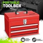 2 Drawer 14" Steel Portable Tool Box Top Storage Toolbox w/Lockable Metal Latche