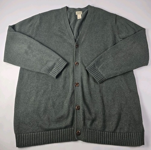 LL BEAN Suéter Para Hombres XXLT TALL Cárdigan Cuello en V Botón Delantero Abuelo Algodón Verde
