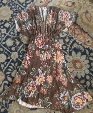 Anthropologie Farm Rio Valentina Maxi Boho Brown Midi Medium Dress