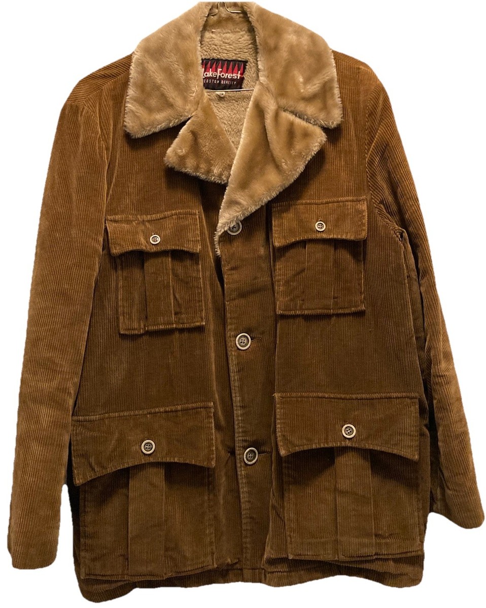 Vintage Lake Forest Corduroy Faux Fur Lined Jacket Brown Size 44