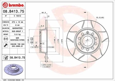 2x Bremsscheibe hinten Brembo 08.B413.75 für SKODA VW
