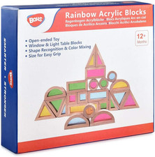 Rainbow Sensory Blocks 24 Pcs - Wooden Toys for Toddler Gift- Play on Light Ta