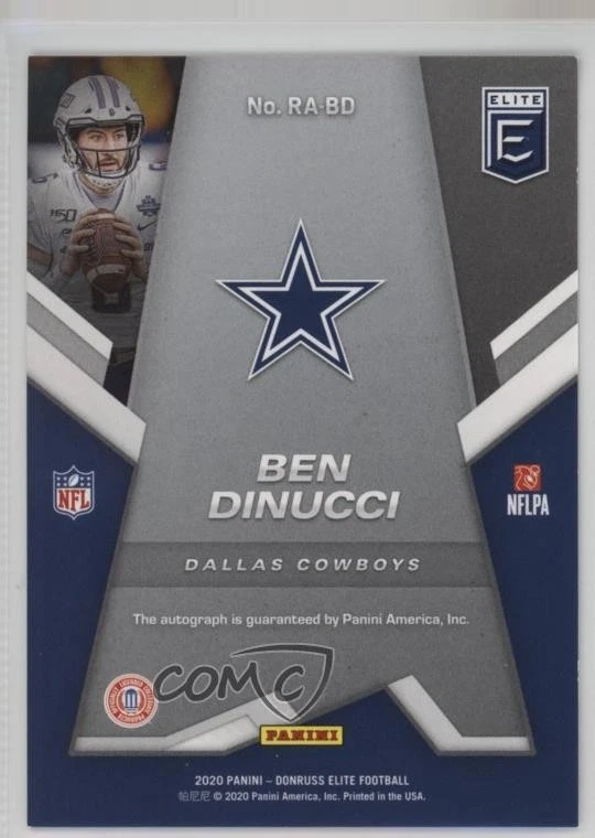 2020 Panini Donruss Elite Rookie Purple /49 Ben DiNucci #RA-BD Auto RC - Image 2 of 2
