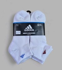 ADIDAS Mens Socks Low Cut Moisture Wicking Everyday 6 Pair Shoe Size 6-12 White