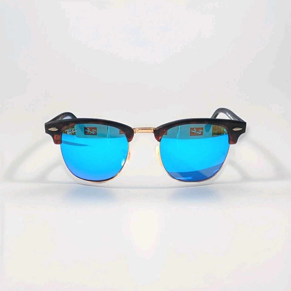 Ray-Ban Sunglasses Metal Clubmaster RB 3016 114517 Sand Havana Gold/Blue Mirror 51mm Large