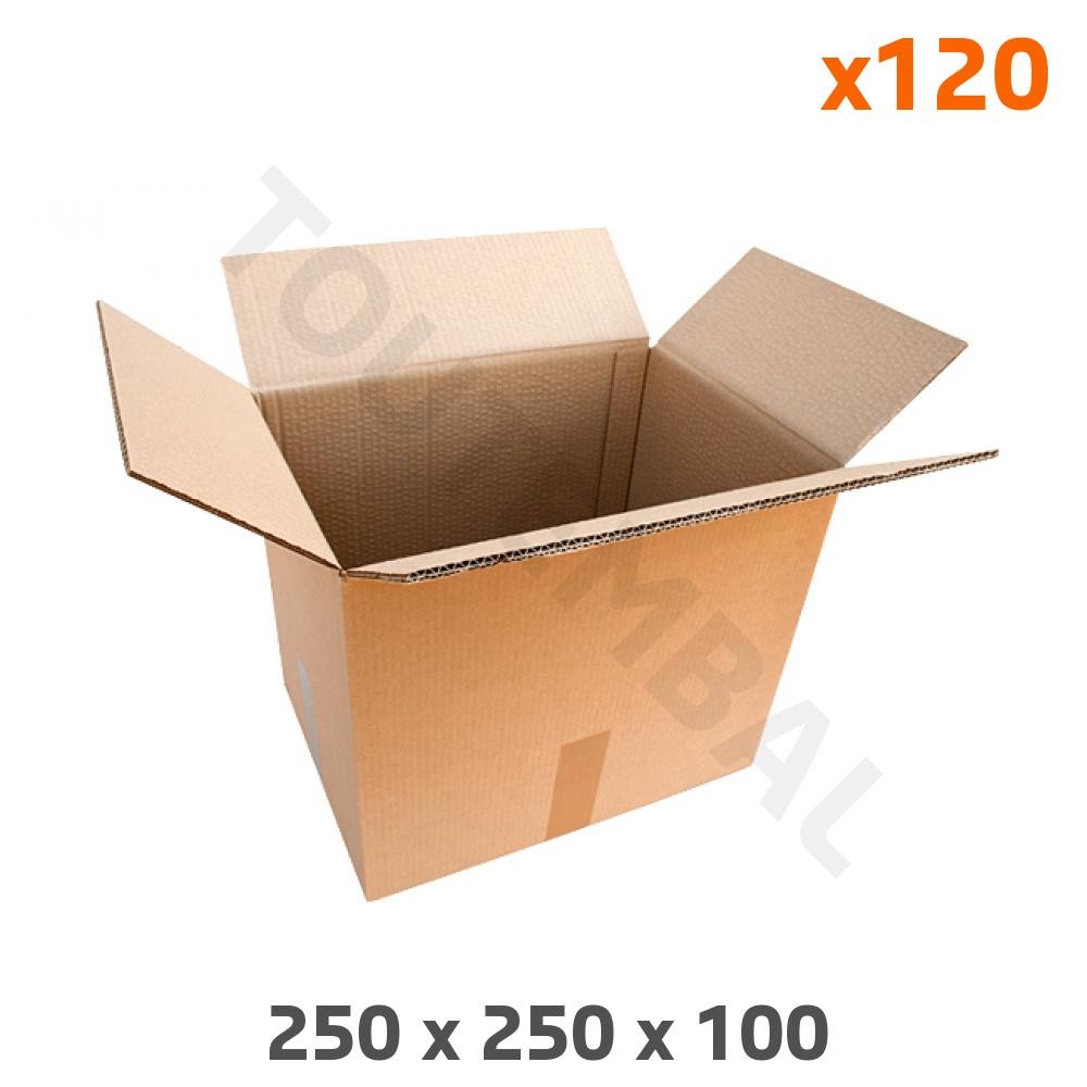 Carton double cannelure anti-écrasement 250x250x100 mm haute résistance par 120