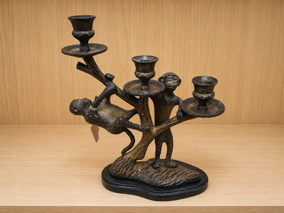 Monkey Tree Branch Cast Bronze Three-Light Candelabra Vintage