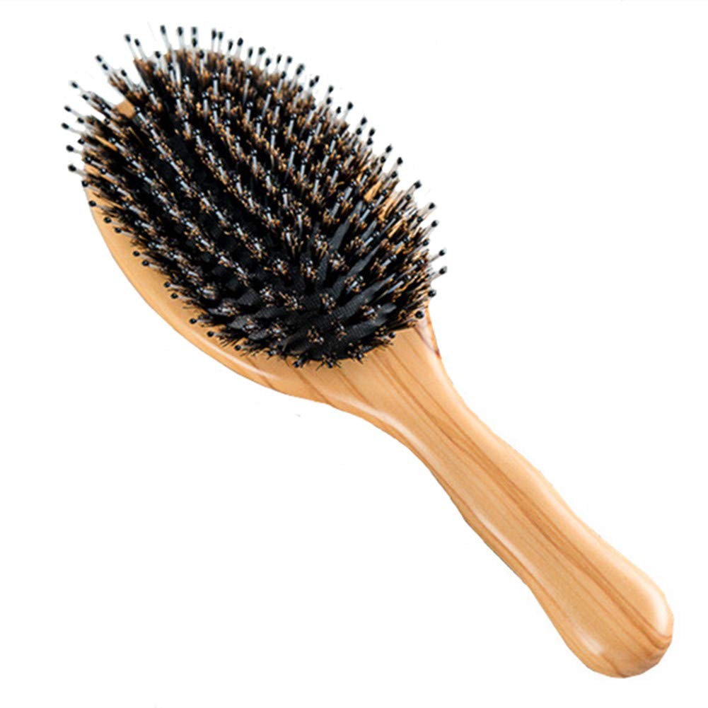 Wild Boar Bristle Wooden Hairbrush for Smoothing and Styling