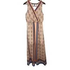 A.N.A. Multicolor Geo-Print Sleeveless Maxi Dress Faux Wrap Size 10 Bohemian