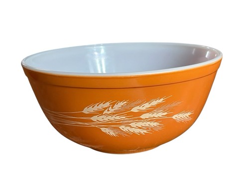 Vintage Pyrex #403 Orange Autumn Harvest Wheat Mixing Bowl Retro Country