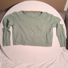 ZARA Cropped Sweatshirt Womens M Green Crewneck Pocket