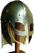 Vendel Viking Spectacle Helmet w/ Chainmail Coif Steel LARP Battle Ready Stand