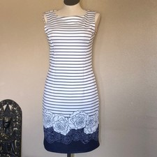 Isle Scandi Preppy Artsy Coquette Blue White Floral Sleeveless Dress