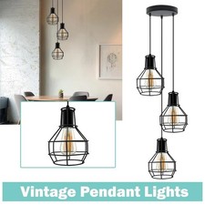 3 Pendant Ceiling Light Metal Basket Shade E27 Adjustable Cable Kitchen Hallway