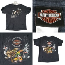 Harley Davidson Looney Tunes T-Shirt Youth Medium Black Y2K Streetwear Biker