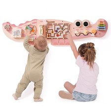 Wooden Busy Board for Toddlers - Montessori Toys, Wall Mounted Activity Centr...