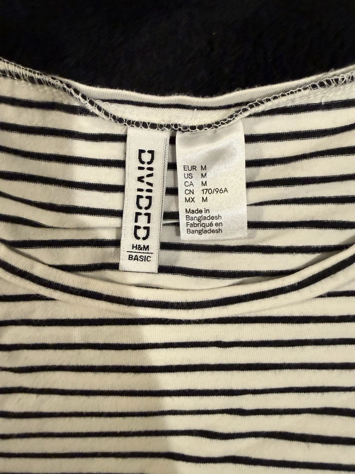 H&M разделенный бретон полоски футболка - классический черный белый коротким рукавом рубашка размер M - Изображение 2 из 3