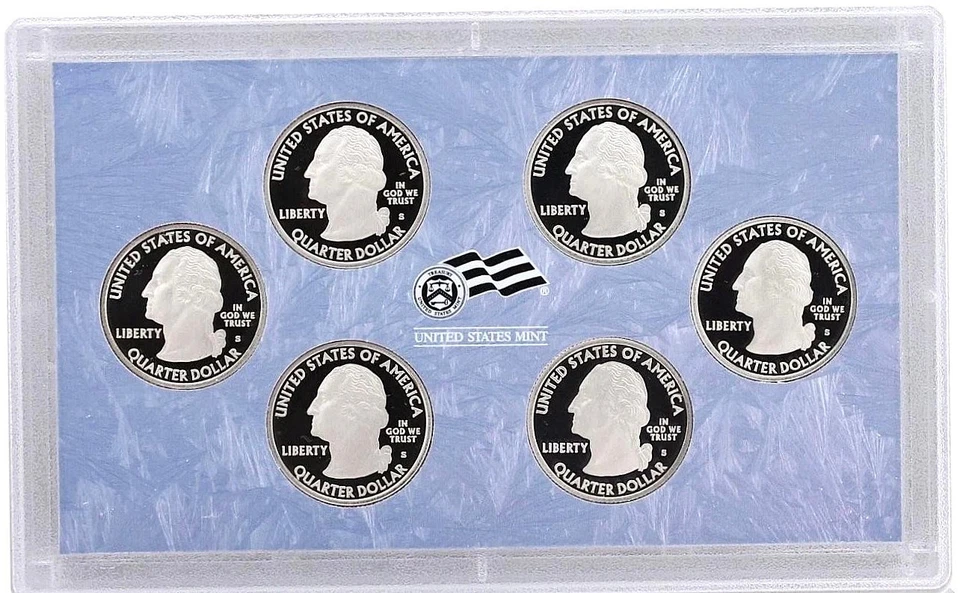 2009-S Proof Set clad 6 Washington quarters, No box or COA + Free Shipping - Image 2 of 2