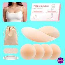 SEPTEAMAY Women's Nipple Covers, 2 Pairs, Invisible Silicone, Beige, 8cm